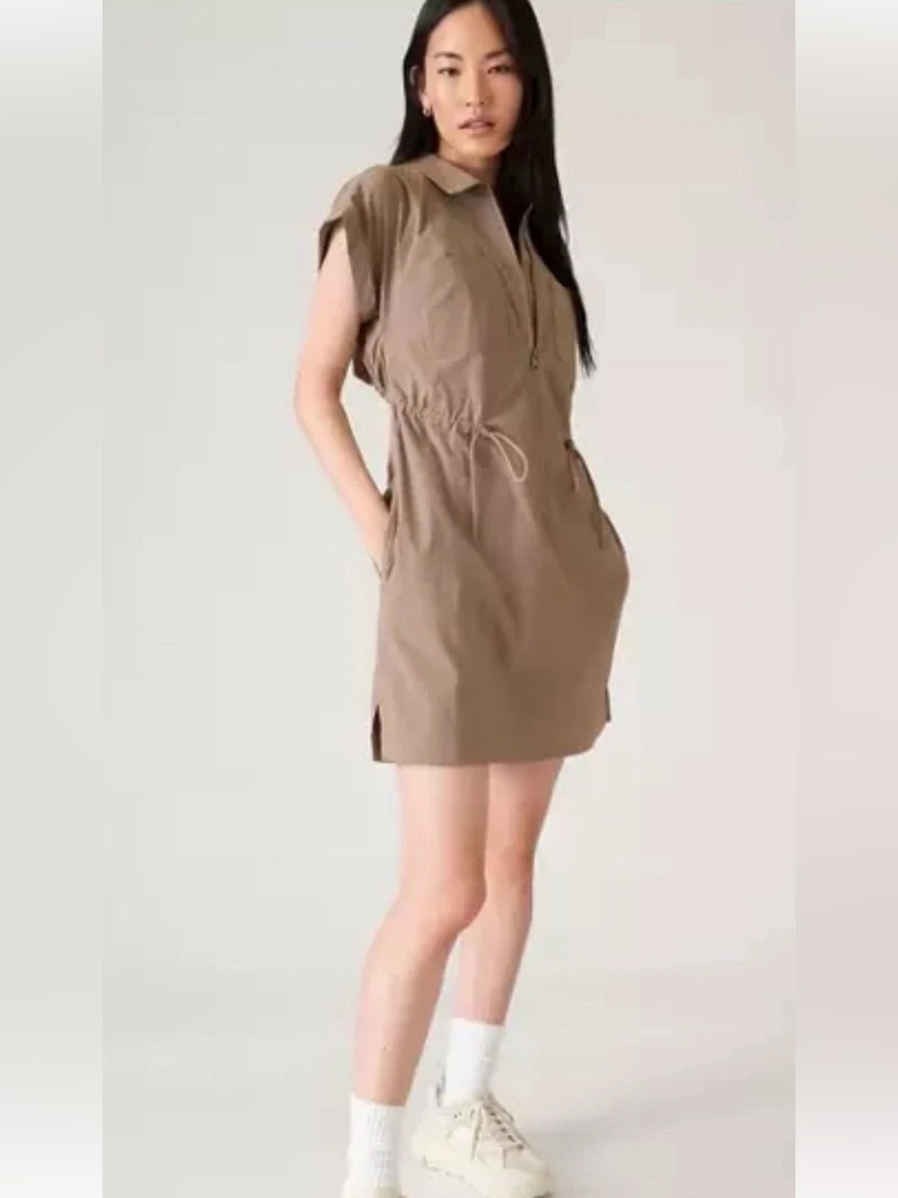 NWT Athleta Topspin Dress Pyrite Brown Khaki XS
